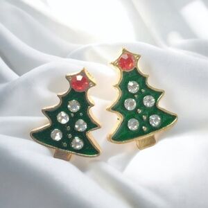 Festive Christmas Tree Earrings - Green and Gold